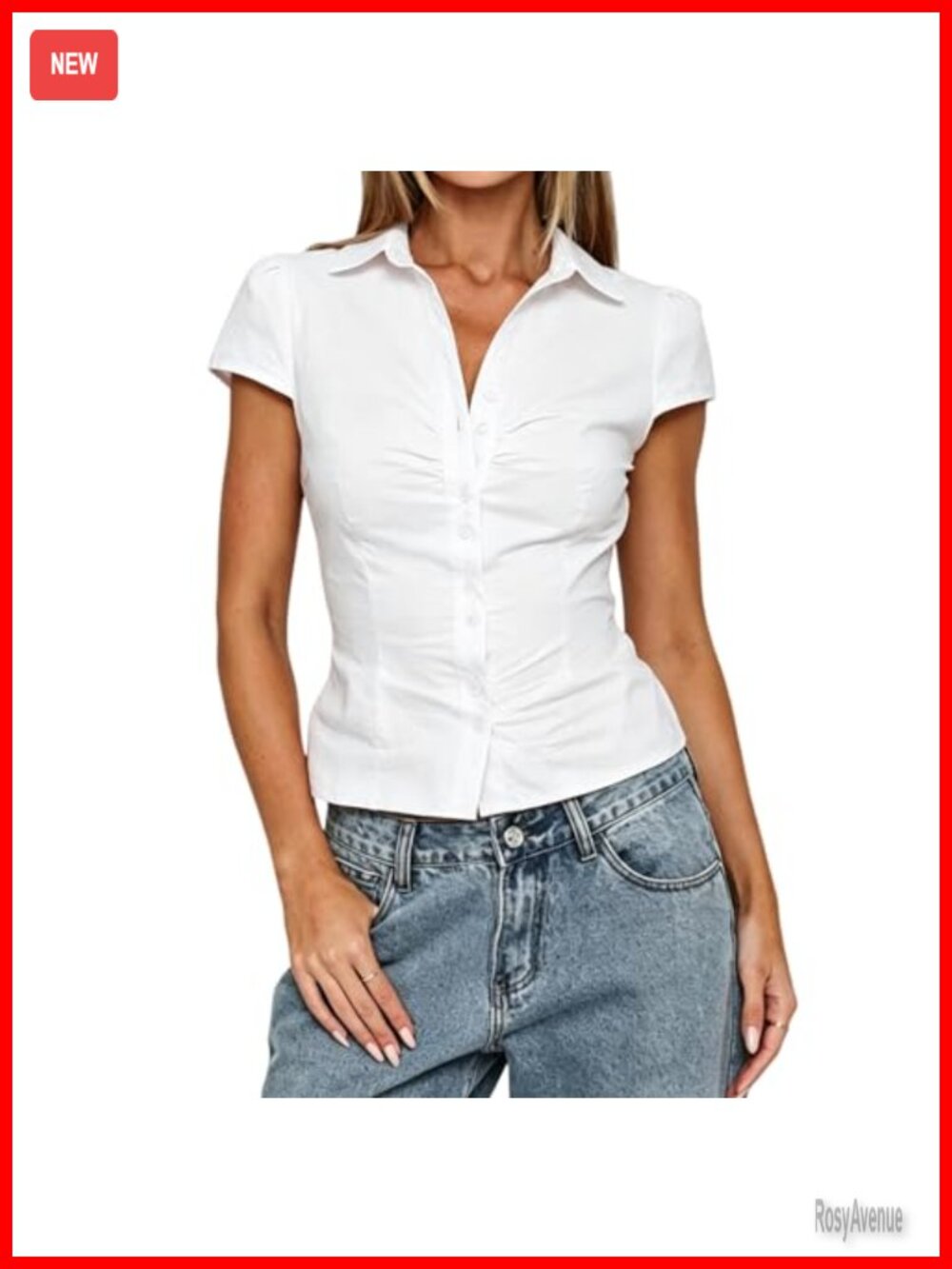 Women's Cropped Button Down Shirt Short Sleeve Fitted Collared Blouse